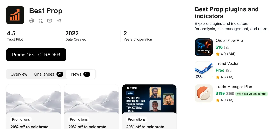 Plugin examples for prop firms in a branded cTrader app