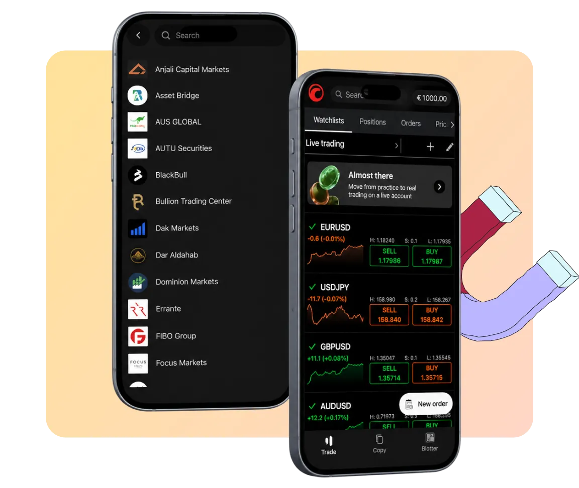 Broker discovery list in the cTrader app