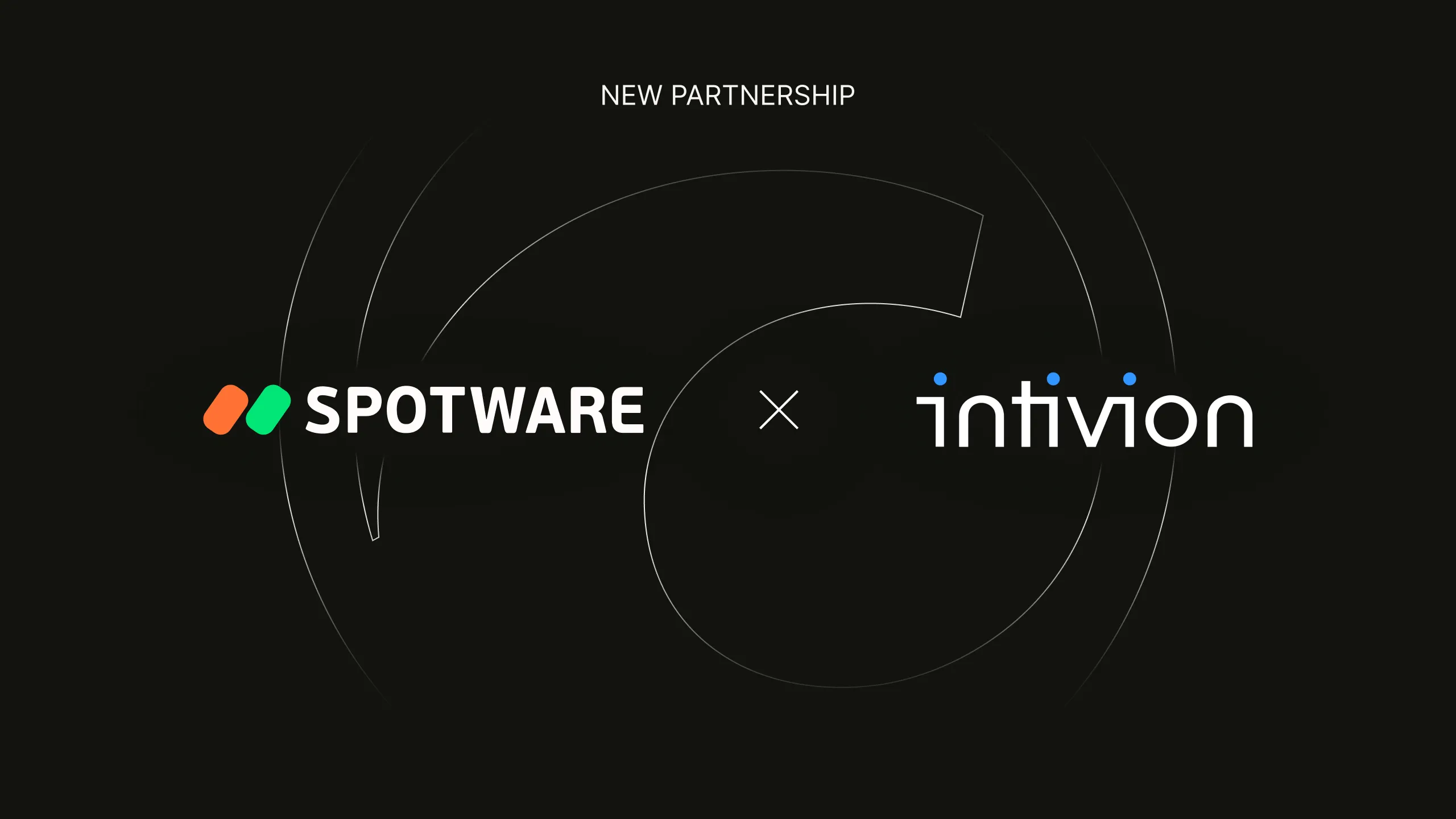 Dark banner stating NEW PARTNERSHIP with Spotware and Intivion logos shown side by side, separated by a small "x".
